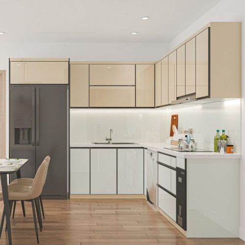 Tủ bếp inox cánh kính chữ L mã IKL2826TL