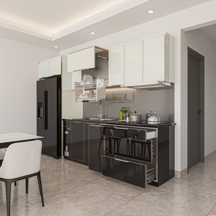 tủ bếp inox 304 cánh kính chữ I mã IKI33TL