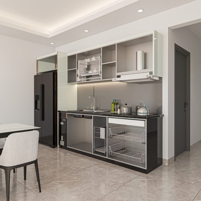 tủ bếp inox 304 cánh kính chữ I mã IKI33TL