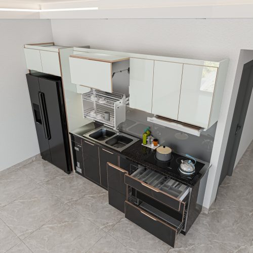 tủ bếp inox 304 cánh kính chữ I mã IKI33TL
