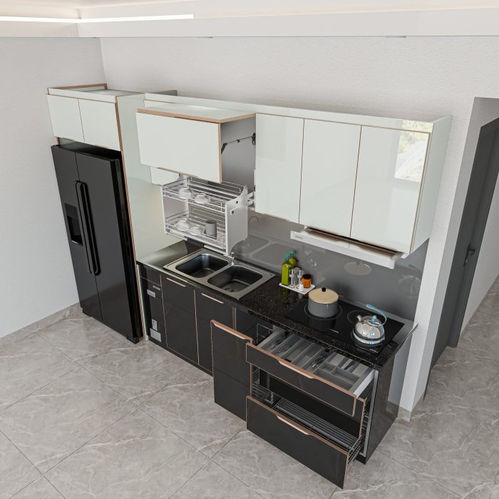 tủ bếp inox 304 cánh kính chữ I mã IKI33TL