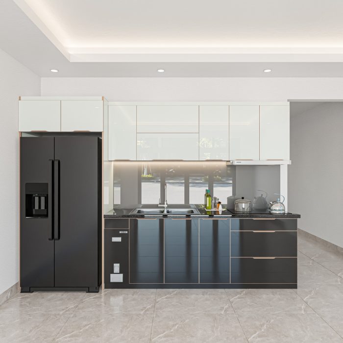 Tủ bếp inox cánh kính 3.3m chữ I - Ảnh 1