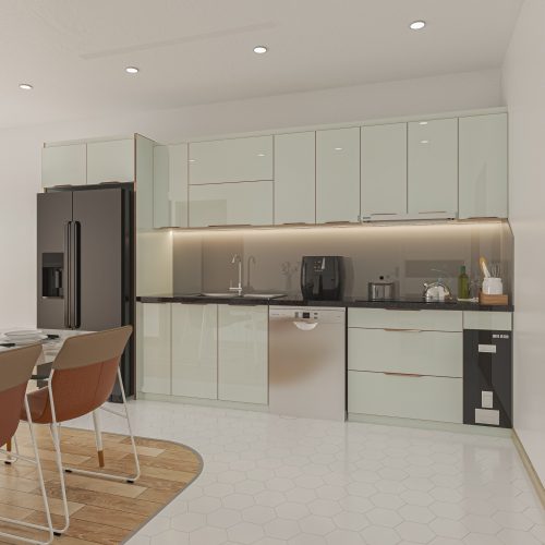 tủ bếp inox cánh kính chữ I39M