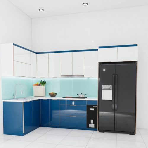 tủ bếp inox cánh kính chữ L mã IKL1533TL