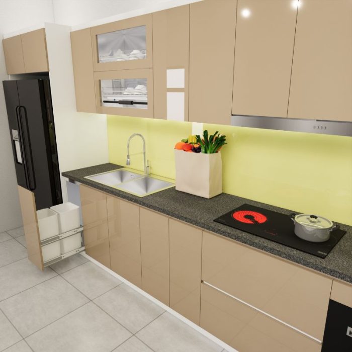 Mẫu tủ bếp inox 304 cánh acrylic chữ I mã IAI39TL