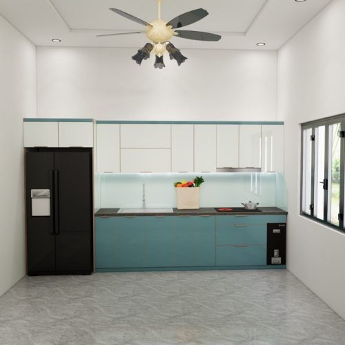 Mẫu tủ bếp inox 304 cánh kính cường lực chữ I mã IKI39TL