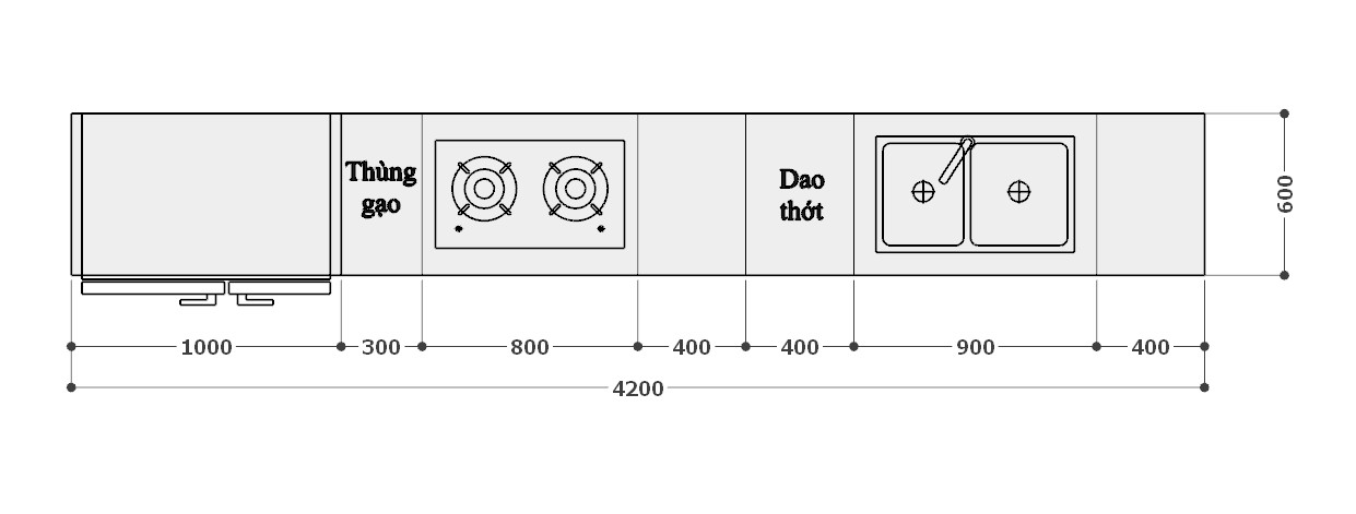 kích thước tủ bếp acrylic IAI42TL