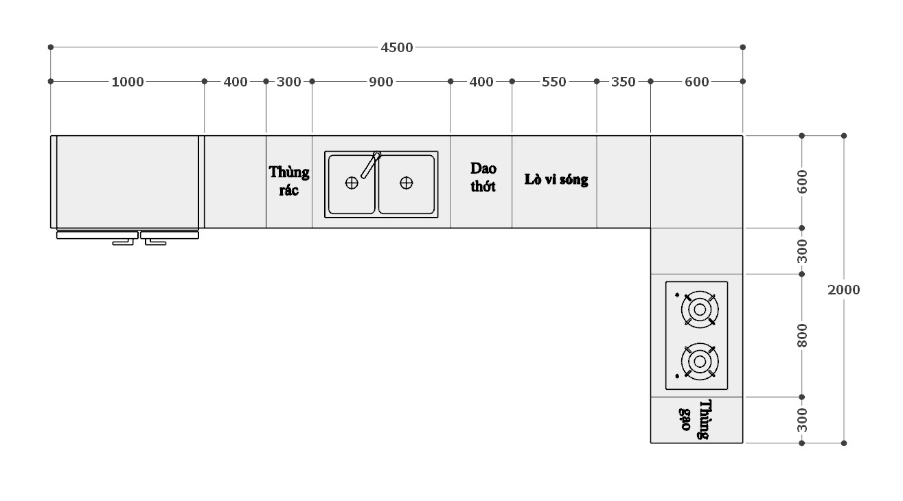 kích thước tủ bếp inox cánh kính mã IKL4520TL