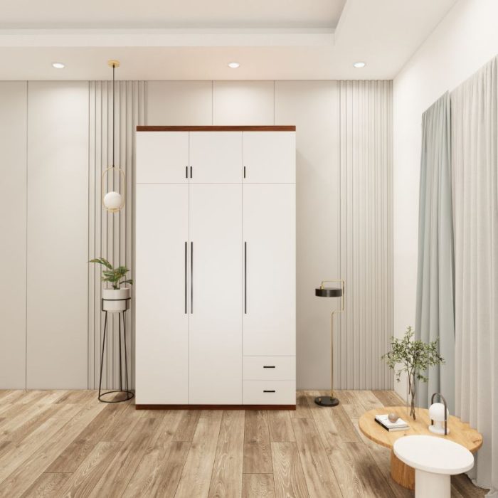 tủ 3 buồng màu óc chó cánh trắng mẫu 2
