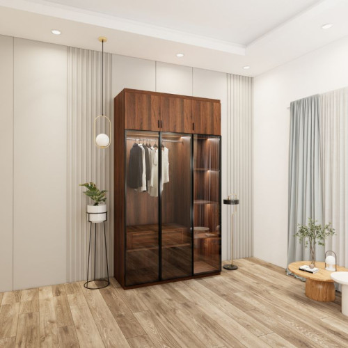 tủ 3 buồng màu óc chó có cánh kính mẫu 3 (3)