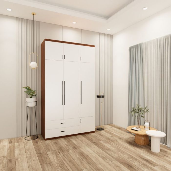 tủ 3 cánh màu óc chó cánh trắng mẫu 1