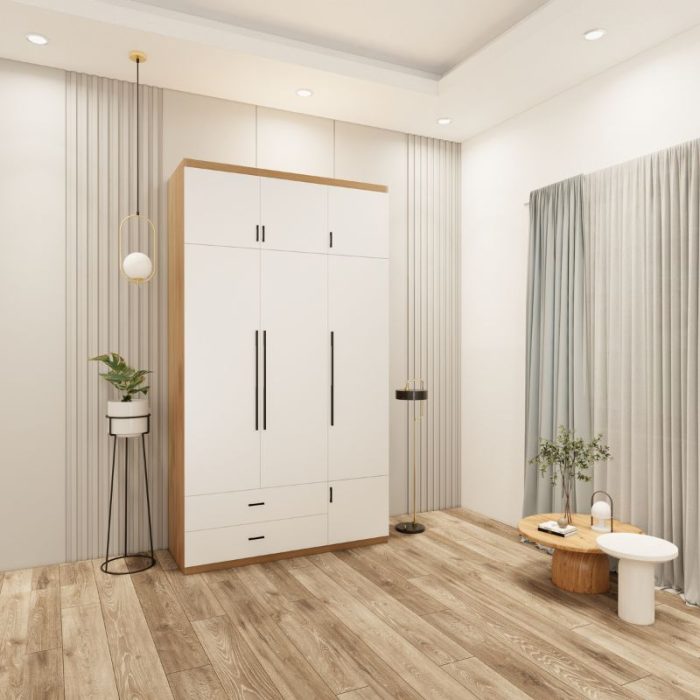 tủ 3 cánh màu sồi cánh trắng mẫu 1