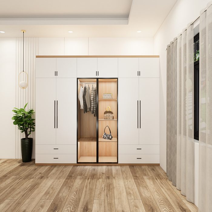 tủ 6 buồng màu sồi có cánh kính và cánh trắng mẫu 2 (2)