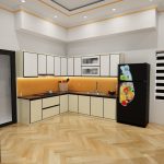 Tủ bếp inox cánh kính 4.9m chữ L