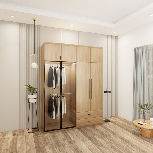 tủ quần áo 4 buồng màu sồi cánh kính mẫu 2 (1)