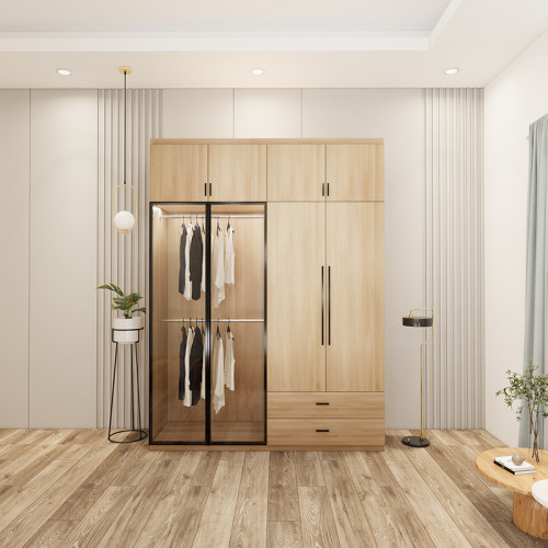 tủ quần áo 4 buồng màu sồi cánh kính mẫu 2 (2)