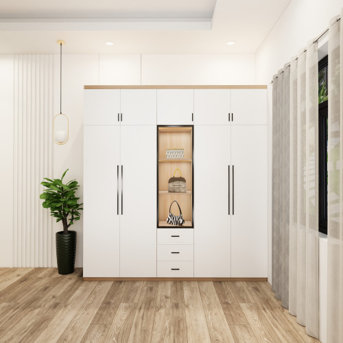 tủ quần áo 5 buồng màu sồi cánh trắng và cánh kính mẫu 2 (2)