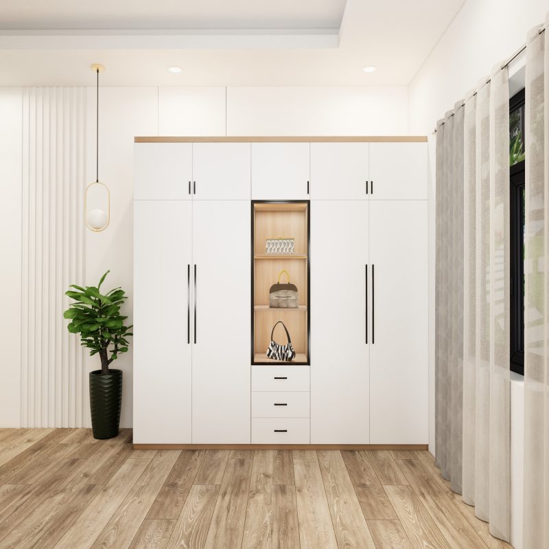 tủ quần áo 5 buồng màu sồi cánh trắng và cánh kính mẫu 2 (2)