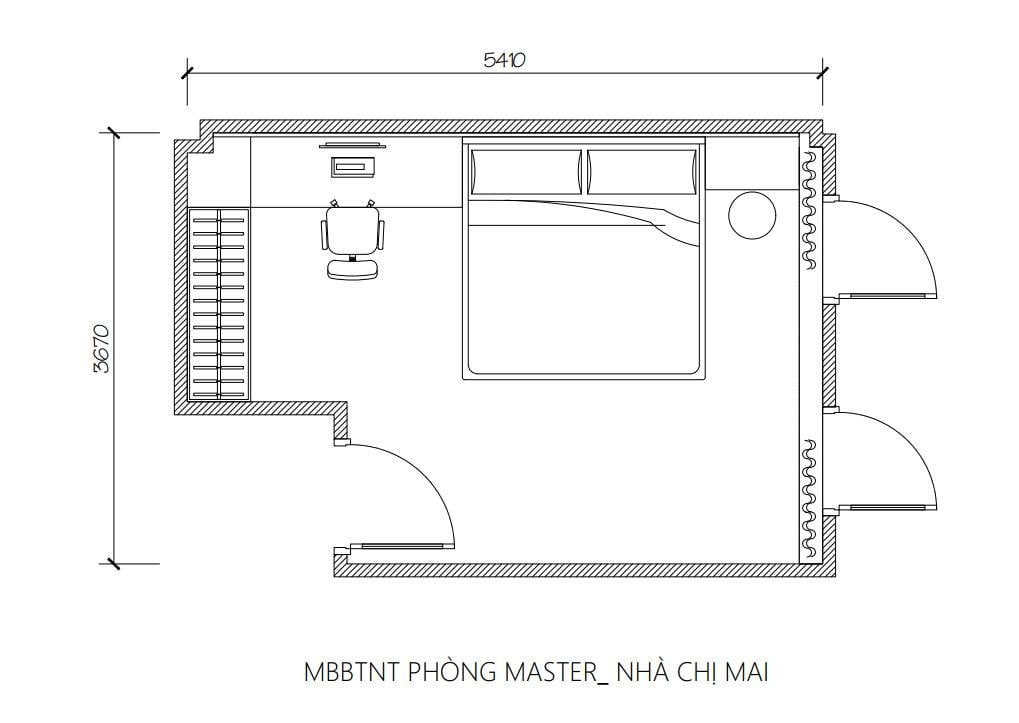 CBPN001 kích thước mặt bằng combo nội thất phòng ngủ 19m2