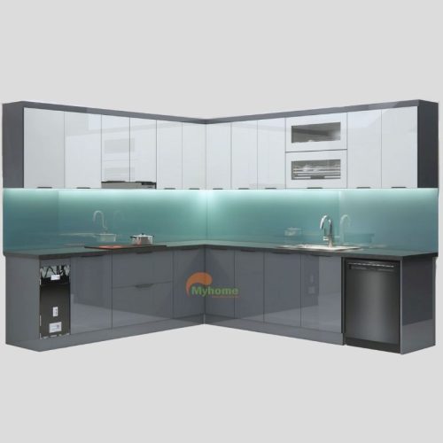 Mẫu tủ bếp inox cánh kính chữ L 2.6x3.1m-3