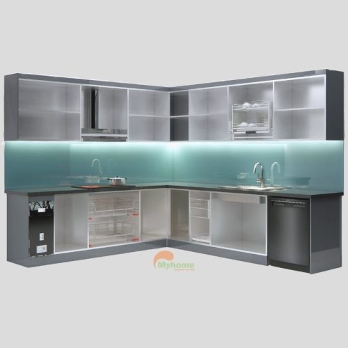 Mẫu tủ bếp inox cánh kính chữ L 2.6x3.1m-1