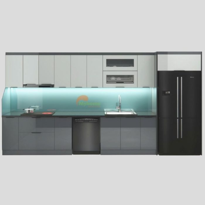 Mẫu tủ bếp inox cánh kính chữ I 4.4m-2