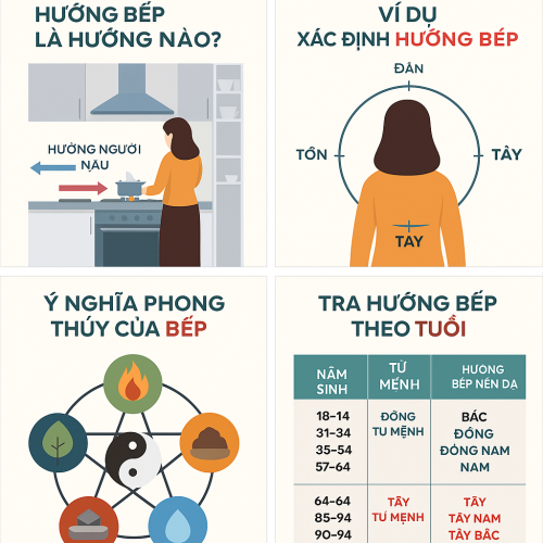 Cách xác định hướng bếp theo phong thủy từ tư thế người nấu.