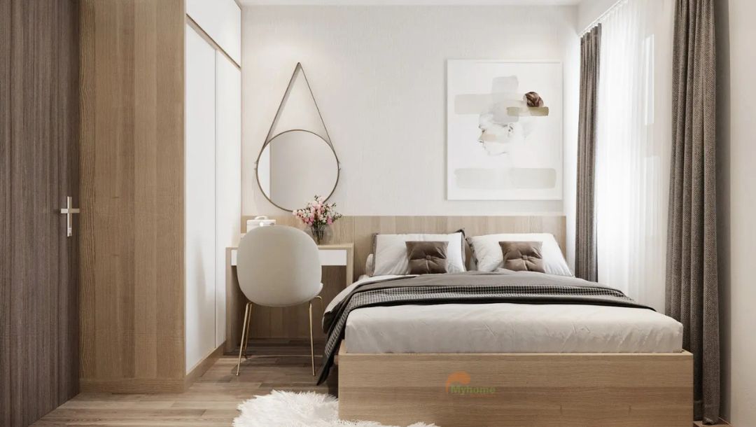 Phòng ngủ nhỏ được thiết kế tận dụng từng mm phòng. Với tủ cánh lùa vẫn đảm bảo công năng và thẩm mỹ