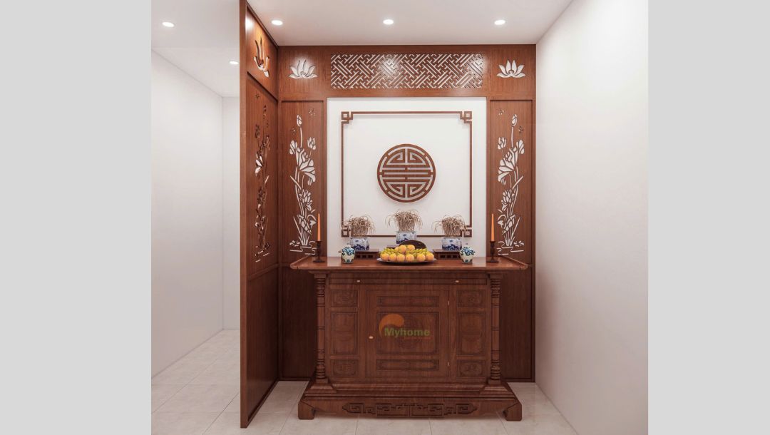Thiết kế phòng thờ đơn giản nhưng vẫn đảm bảo yếu tố phong thủy