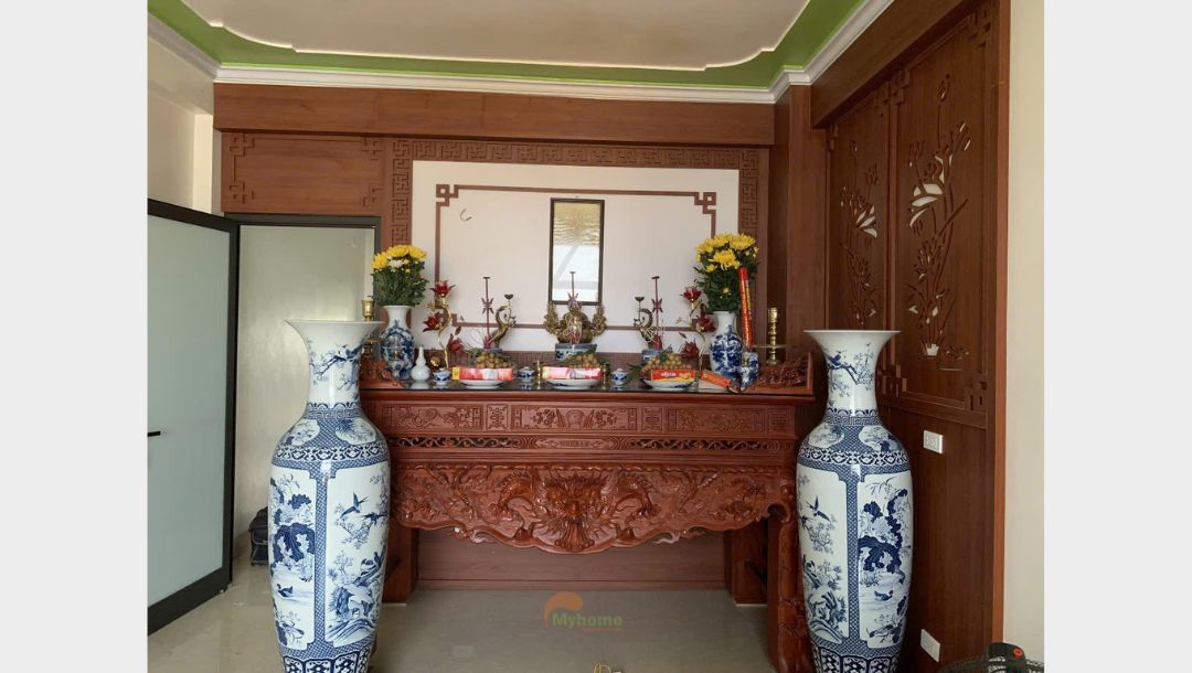 Thi công ốp phòng thờ tại Lê Văn Lương, TP Hưng Yên. Vách ốp trang trí hiện đại, cách điệu