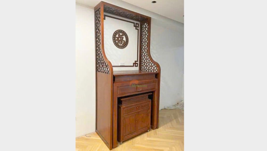 Thi công phòng thờ chung cư PH với vách ngăn CNC đơn giản nhưng vẫn đảm bảo sự ấm cúng