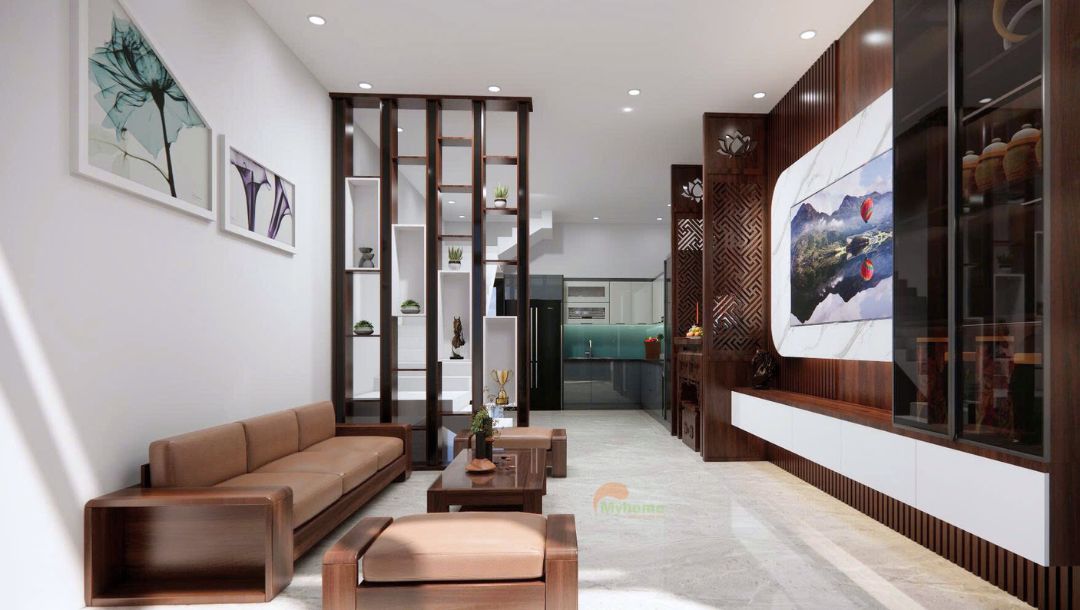 Không gian nhà ống với chiều ngang hẹp, chiều sâu dài. Việc bố trí nội thất phải thật khéo léo để không bị trật, bí
