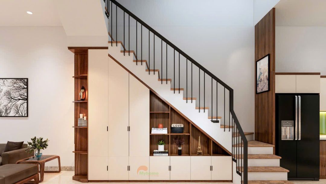 Với chất liệu gỗ MDF phủ melamin, chất liệu chính sản xuất tủ gầm cầu thang. Tạo nên nét mộc mạc, đơn giản nhưng hiện đại