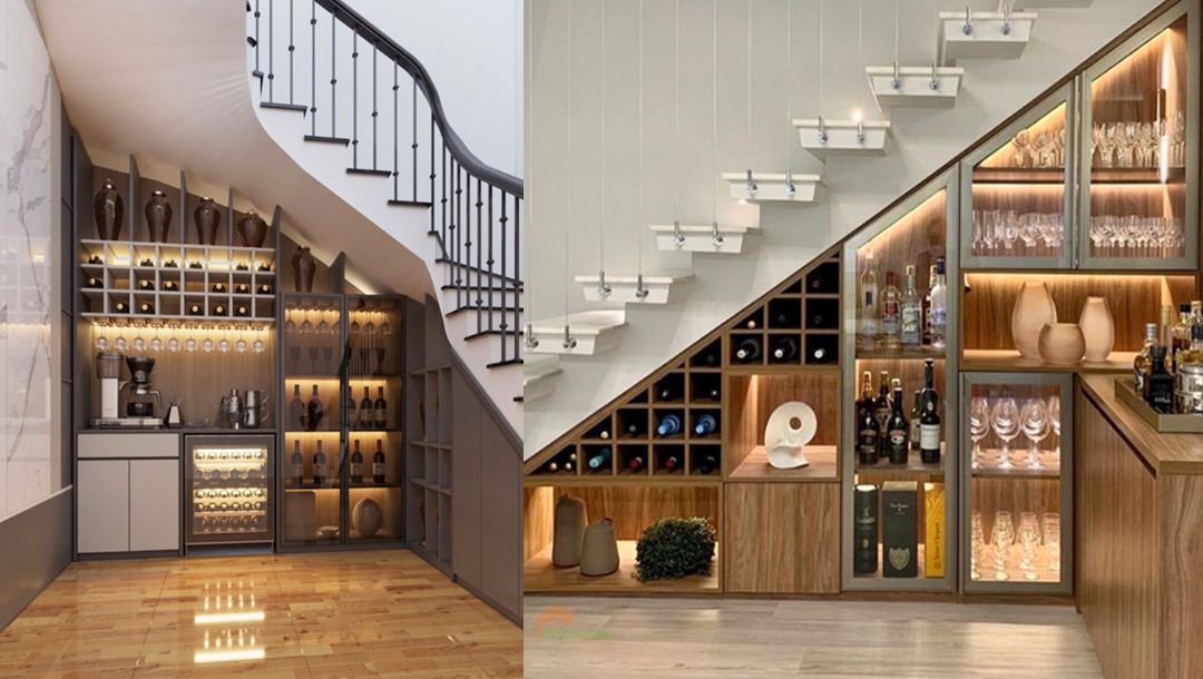 Gầm cầu thang như biến thành hầm rượu. Thiết kế độc đáo phong cách cho gia chủ