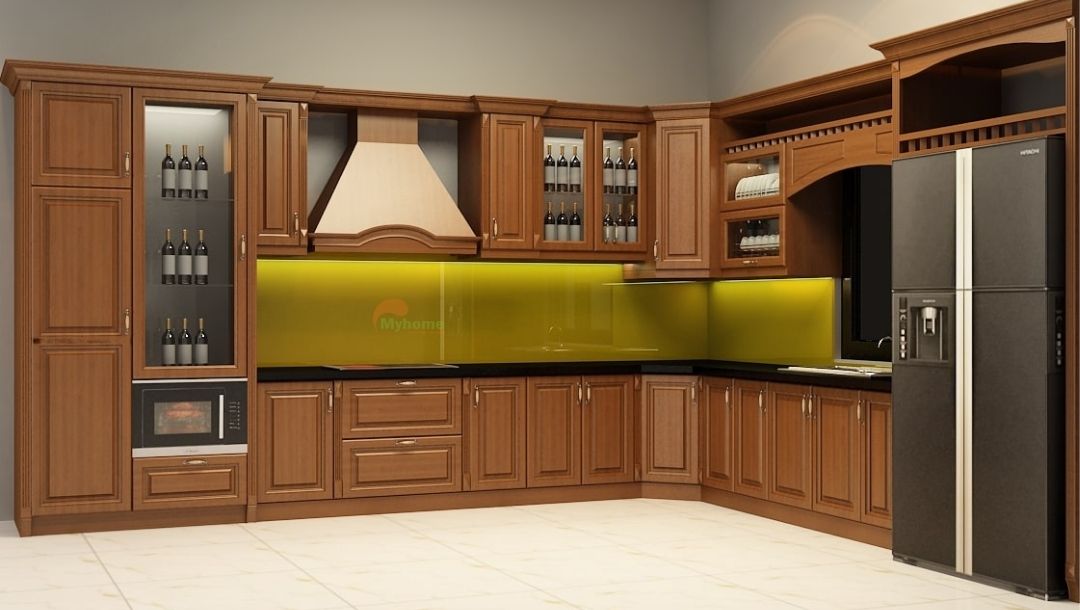 Tủ bếp cánh gỗ tự nhiên