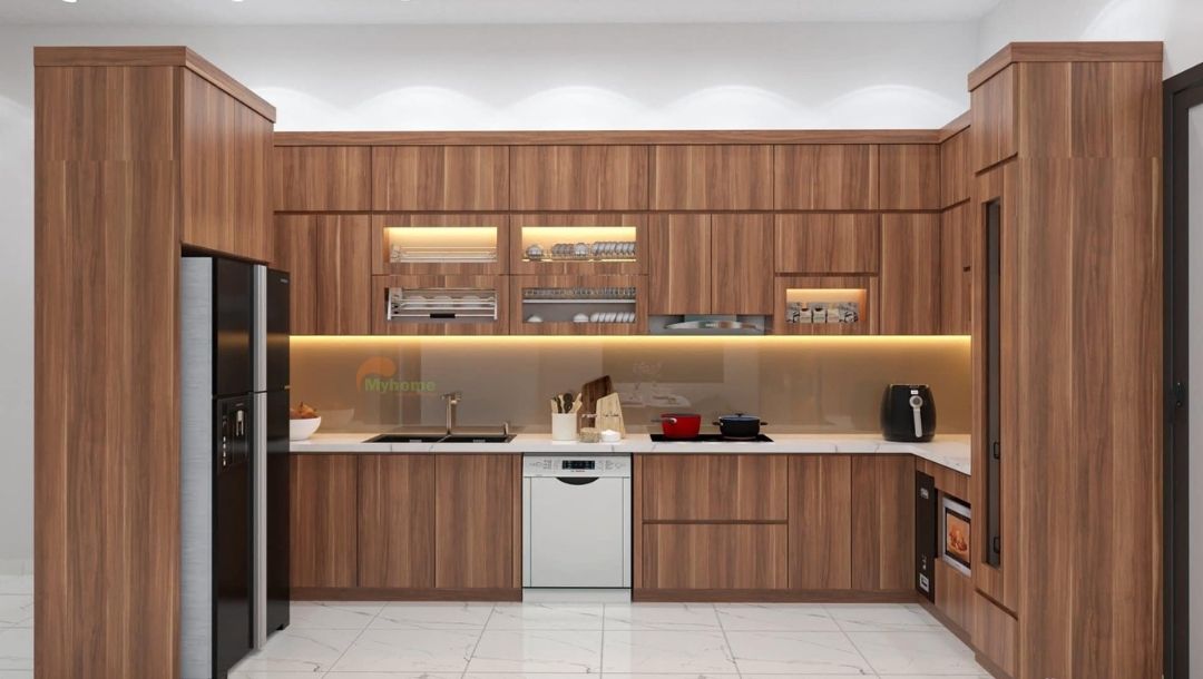 Tủ bếp cánh gỗ MDF phủ Melamin