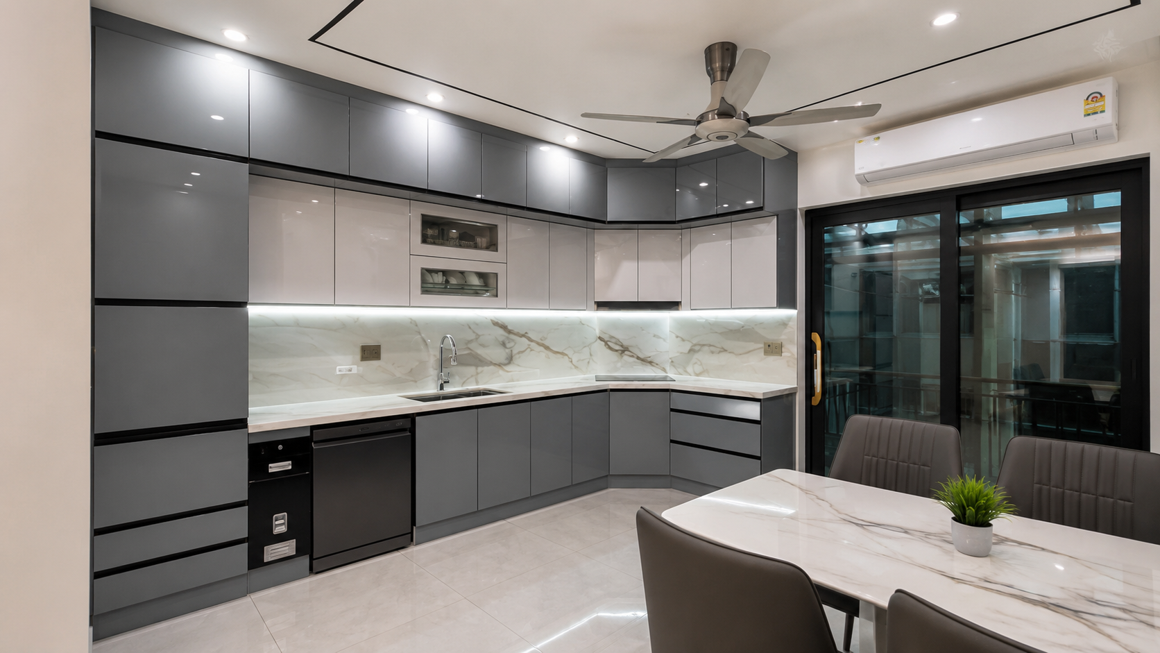 Công trình thực tế tủ bếp inox màu xám hiện đại do Myhome thi công