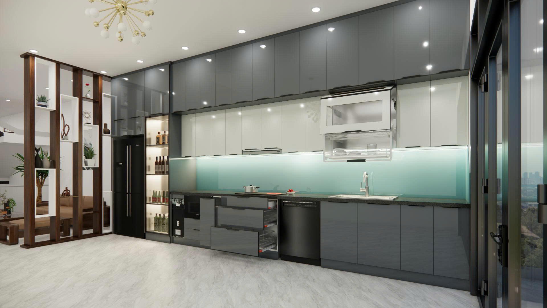 Tủ bếp inox cánh kính Myhome thi công tại Yên Mỹ Hưng Yên