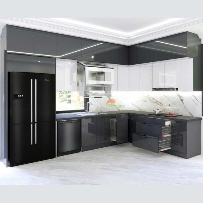Mẫu Tủ Bếp Inox Cánh Kính Chữ L 3.8x2.4m Kịch Trần - Ảnh 2