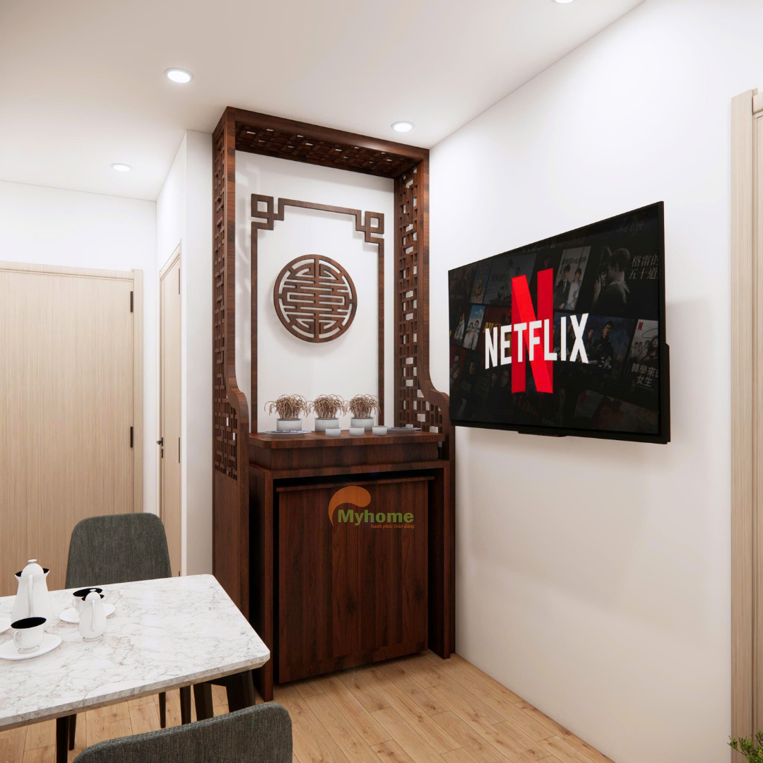 Khu vực ban thờ được bố trí sát tường