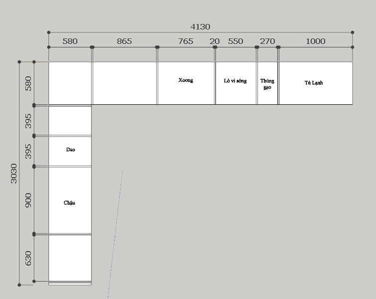 Bản vẽ 2D bố trí tủ bếp nhà chị Tuyến tại Hiến Nam Bản vẽ 2D bố trí tủ bếp nhà chị Tuyến tại Hiến Nam