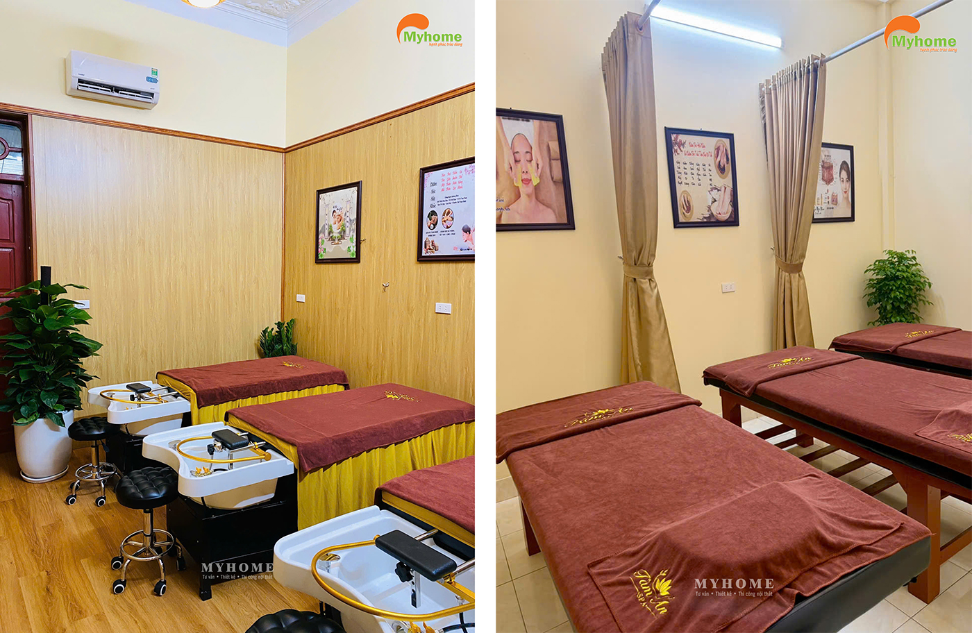 Bố trí giường trị liệu trong Spa Tâm An