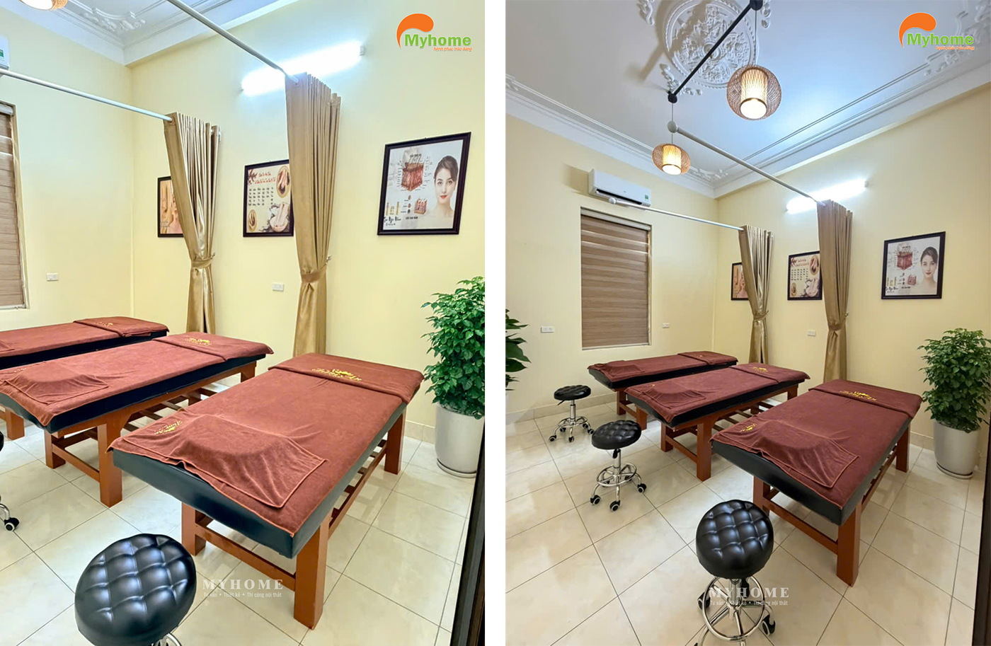Không gian spa với tông màu sáng và màu gỗ