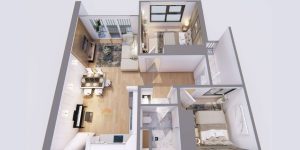 Bố trí nội thất căn hộ chung cư 2 phòng ngủ 60m2