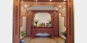 Phòng thờ dược thiết kế tỉ mỉ từng chi tiết với sự kết hợp hoa văn CNC độc đáo