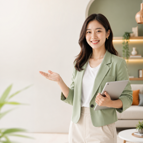 Nhân viên Myhome tư vấn thiết kế thi công nội thất cho khách hàng
