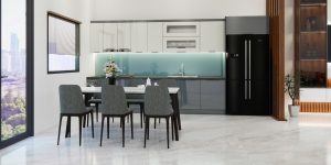 Tủ bếp inox chữ I tone màu tối giản, hiện đại